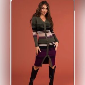 Almost Famous Olive and Purple Striped Dress